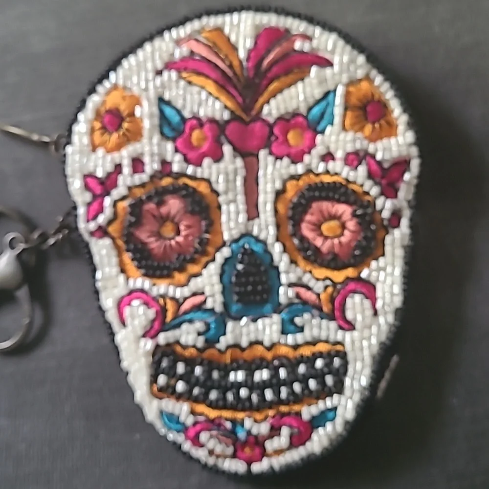 Mary Frances "Bone To Pick" Sugar Skull Beaded Coin Purse and Key Fob NWOT - Picture 4 of 5